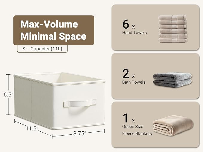 LayerSpace 3 Pack Fabric Storage Bins for Shelves | 11.5x8.75x6.5in Storage Baskets | Fabric Closet Organizers and Storage Bins with Handles Home Organization| Linen Clothes Bins | White & Ivory - Image 3