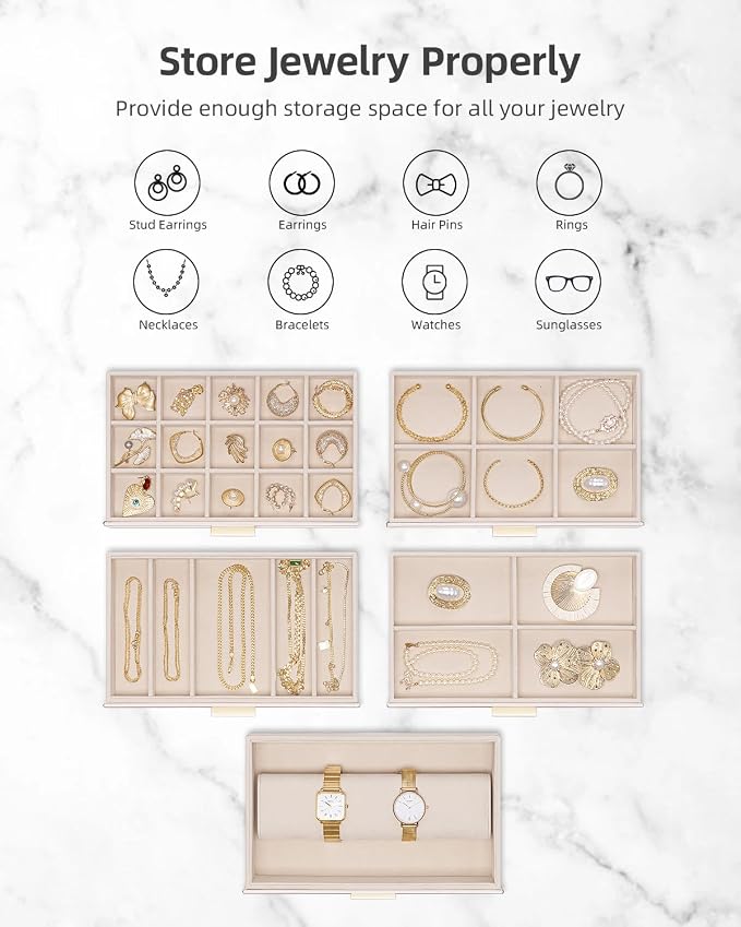 VLANDO 6 Layer Large Jewelry Box - Jewelry Holder Organizer, Jewelry Box Organizer for Drawer Necklace Ring Bracelet and Watch, Birthday Gift for Loved Ones - Pink - Image 3