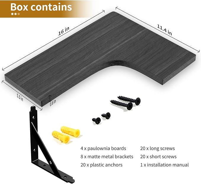 ROMGUAR CRAFT Corner Floating Shelves Wall Mounted Set of 4, Rustic Wood Storage Display Shelves for Home Decor, Bathroom, Kitchen, Bedroom, Living Room, Office (Black) - Image 4