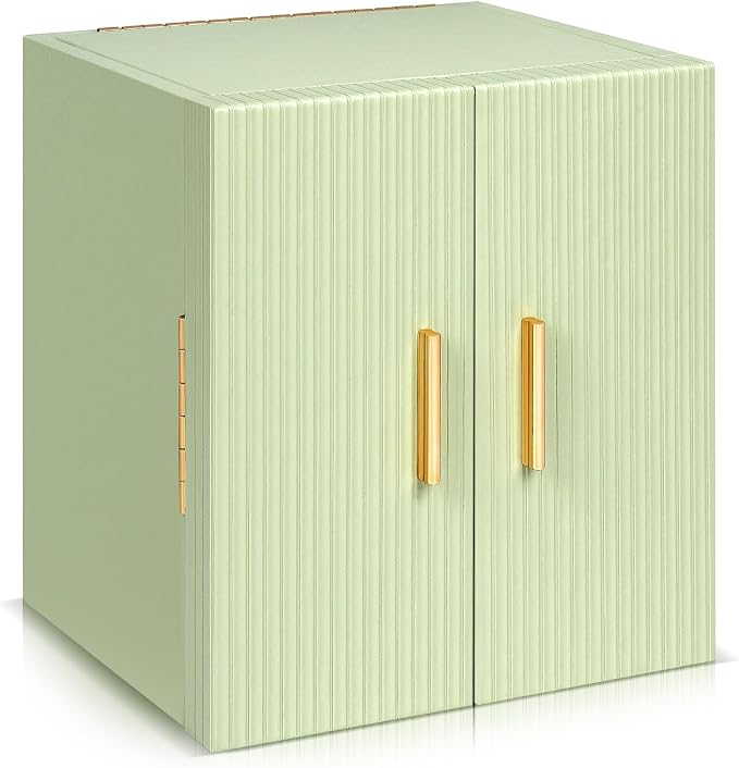 Dajasan Large Jewelry Box Organizer, Jewelry Storage Organizer with 3 Drawers, Huge Jewelry Box with Mirror for Women Girls, Double Door, Textured PU Leather, Gift Idea, Stylish (Green + Gold) by DAJASAN