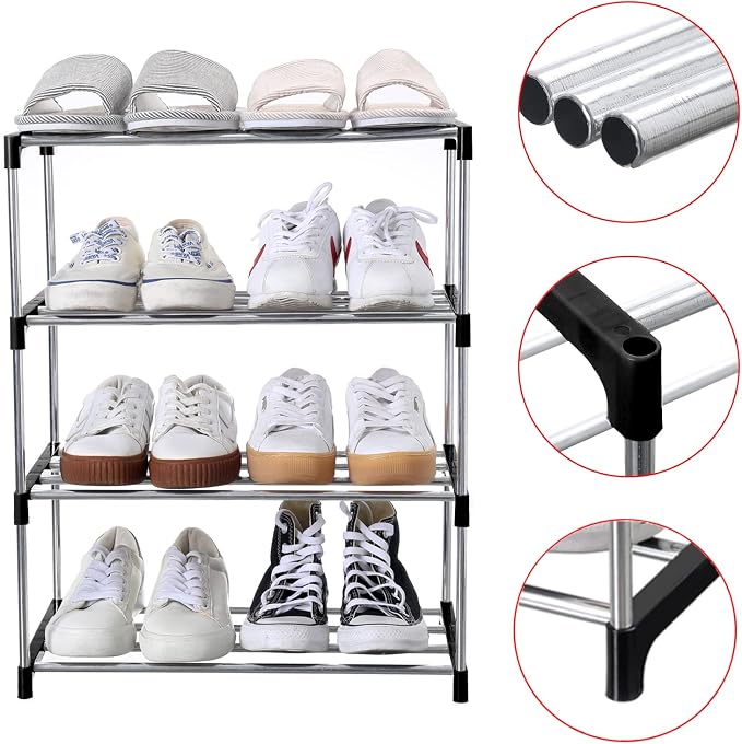 Jucaifu Stackable Small Shoe Rack, Entryway, Hallway and Closet Space Saving Storage and Organization (4-Tier, Black) - Image 5