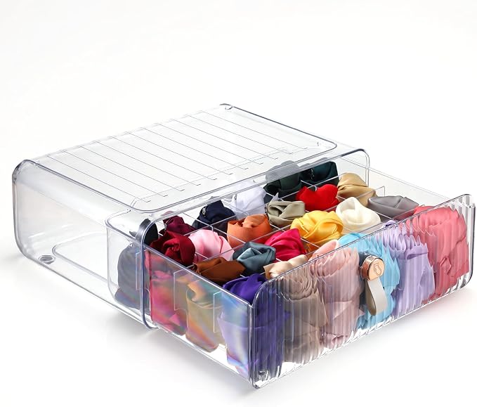 Dimeho 24 Cell Plastic Sock Organizer Underwear Drawer Organizer Acrylic Stackable Storage Drawer Underwear Storage Box with Dividers for Panties Closet Bra Baby Clothes Belts Ties Scarf - Image 8