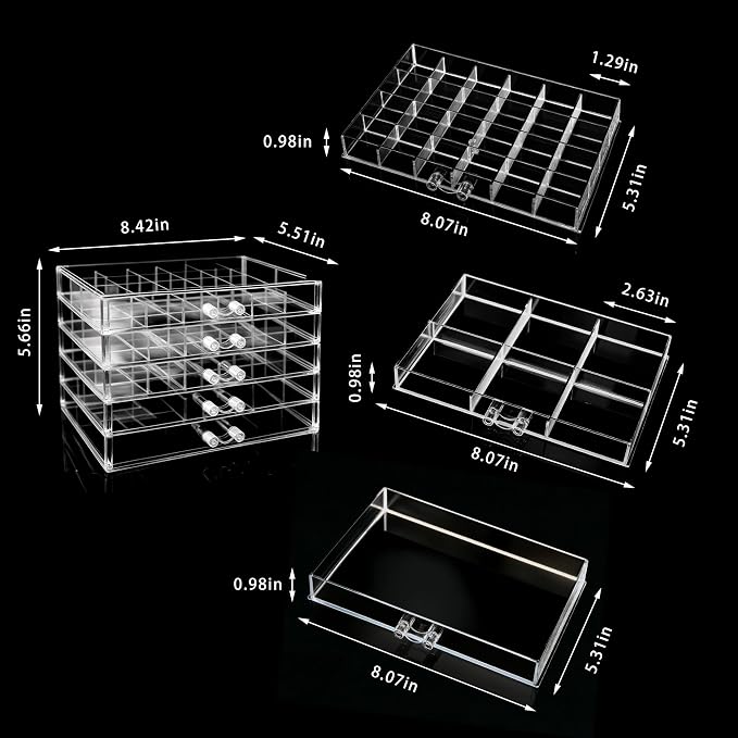 Clear Jewelry Box, Jewelry Organizer with 5 Drawers, 5-Layer Acrylic Storage Box for Women, Earring Display Holder for Earrings Ring Bracelet Necklace 79 Grid Compartment Earring Organizer - Image 2