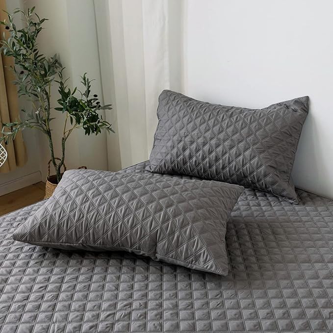 jejeloiu Grey Quilted Mattress Pad, 100% Waterproof Breathable King Bedding Fitted Sheet Mattress Protector 14" Deep Pocket Cotton Snow Down Alternative Filling Mattress Cover (King,Grey)