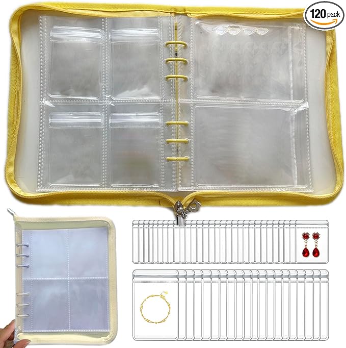 HSLFUAI Transparent Jewelry Storage Book Travel Jewelry Organizer Transparent Jewelry Book Organizer for Necklace Bracelet Ring Holder Jewelry Organizer Book with Small Clear Pouch - Yellow by Homestorageforyouandi