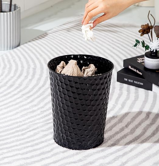 Venalys Small Metal Trash Can Wastebasket, Decorative Honeycomb Garbage Can Waste Basket, Modern Farmhouse Round Trash Bin for Bathroom, Bedroom, Kitchen and Office (Black) - Image 2