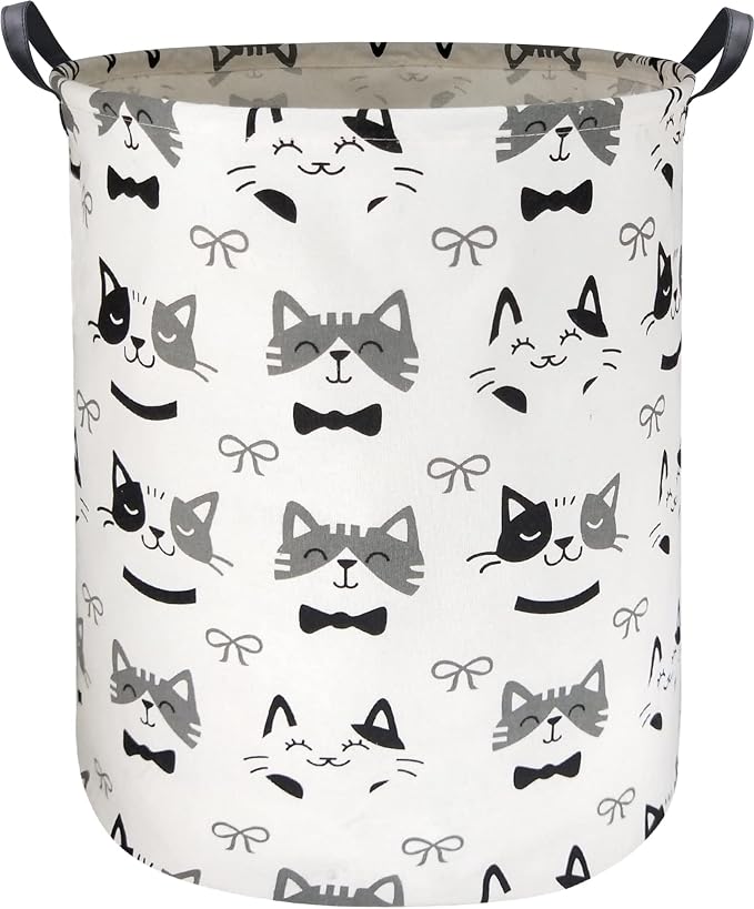 HIYAGON Large Storage Baskets,Waterproof Laundry Baskets,Collapsible Canvas Basket for Storage Bin for Kids Room,Toy Organizer,Home Decor,Baby Hamper(Bowknot Cat) by HIYAGON