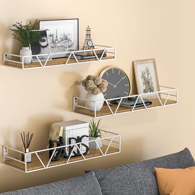 Amaoot Floating Shelves Set of 3, Home Wood Wall Shelf, Farmhouse Shelf for Bedroom, Wall Mounted Floating Shelf for Living Room, Bedroom, Bathroom, Kitchen, Office (White) - Image 2