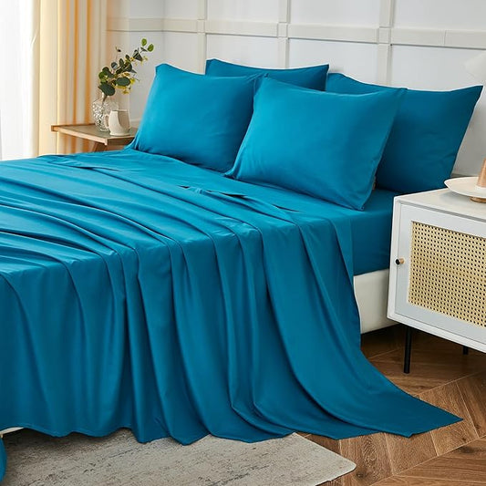 ILAVANDE Teal King Size Sheets Set 6 Piece,Hotel Luxury Super Soft 1800 Series Microfiber Bed Sheets King Set-Wrinkle & Fade Resistant-14 Deep Pockets Sheets for King Size Bed(King,Teal)