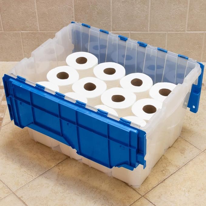 Akro-Mils KeepBox 12 Gallon Storage Container, Nesting and Stackable Plastic Storage Box with Lid Attached, Clear Tote for Garages, Closets, and Moving, 21-1/2" x 15" x 12-1/2", Clear/Blue - Image 7