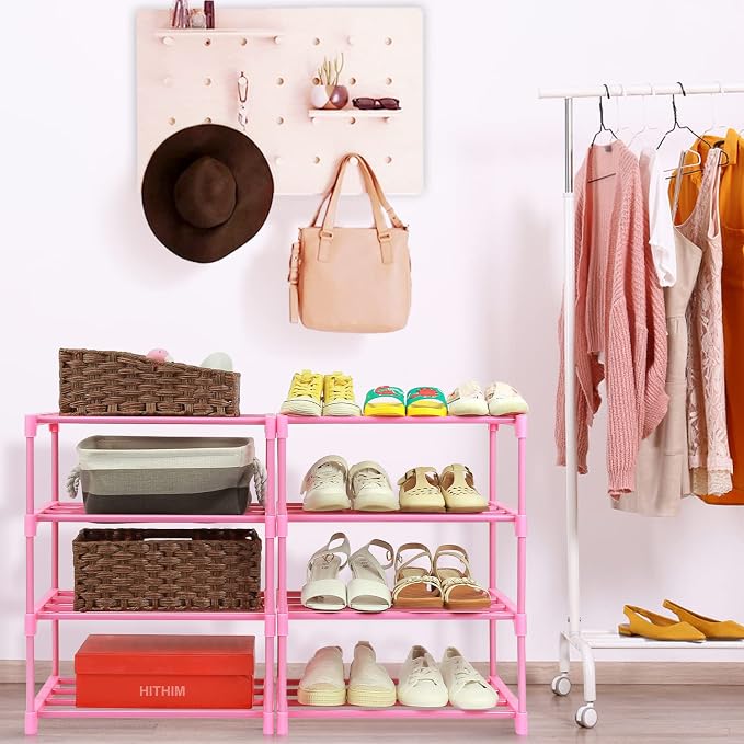 HITHIM 4-Tier Free Standing Shoe Racks for 6-8 Pairs Shoe Storage,Kids Shoe Racks for Small Place,Lightweight Stackable Shoe Shelf Organizer for Entryway, Doorway and Closet,Pink - Image 7