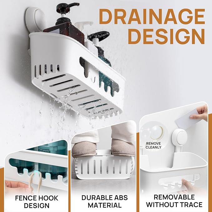 LEVERLOC Shower Caddy Suction Cup 2 Pack, Shower Organizer Removable Bathroom Shelf, Storage Suction Powerful Max Hold 22lbs Bathroom Caddy Waterproof Holder, White - Image 4