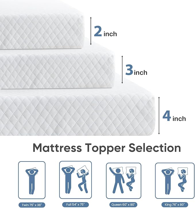OLIXIS 3 Inch Mattress Topper, Full Gel Memory Foam Mattress Topper with Removable & Washable Cover, Ventilated Bed Pad for Back Pain Relief