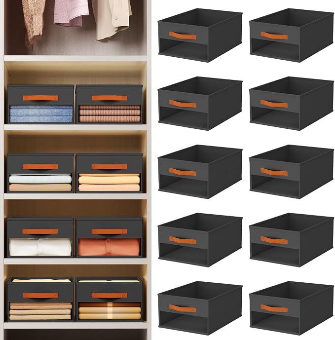 Homsorout Drawer Organizers and Storage - 10 Pack Foldable Pants Organizer with Clear Window & Handles, Fabric Closet Organizer for Clothes, Jeans, Sweaters, Towels, T-shirt, Scarf (Black) - Image 6