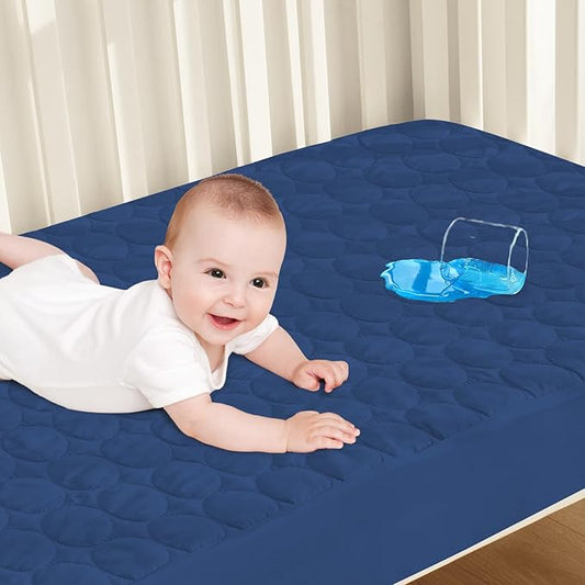 Biloban Crib Mattress Protector Pad Waterproof, Toddler Waterproof Crib Mattress Cover, Machine Washable & Dryer Fit Baby Toddler Bed Mattress Protector (Standard Size 52?€? x 28?€?), Navy Blue