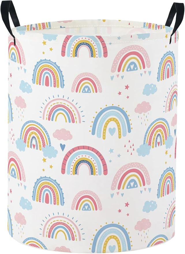 Baby Laundry Basket Baby Nursery Hamper Kids Laundry Basket Toy Storage Bin for Boys Room Decor Gift Baskets for Bedroom Bathroom(Blue Rainbow) by TIBAOLOVER