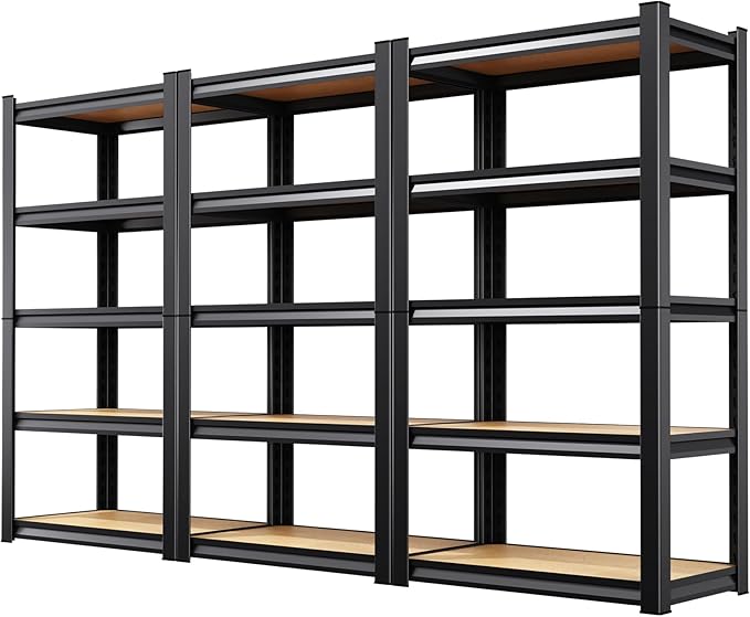 3 Pack Garage Shelving Heavy Duty 5-Tier Storage Shelves, Adjustable Shelving Unit, Utility Garage Organizer Shelf for Basement, Pantry, Kitchen, Warehouse, Supermarket, 12" Dx28 Wx71.2 H by Unknown