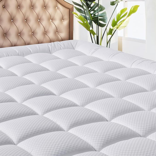 MATBEBY Full XL Mattress Pad - Cooling Breathable Mattress Topper, Quilted Fitted Mattress Protector, Pillow Top Mattress Cover with 8-21" Deep Pocket, Soft, Machine Washable, White, Full Extra Long
