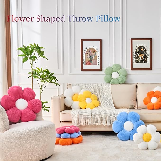 Flower Pillow,Flower Throw Pillow 15.7In Daisy Pillow Cute Decorative Pillow Cushion Home Decor& Plush Pillow for Sofa Couch Bed Reading Tent.