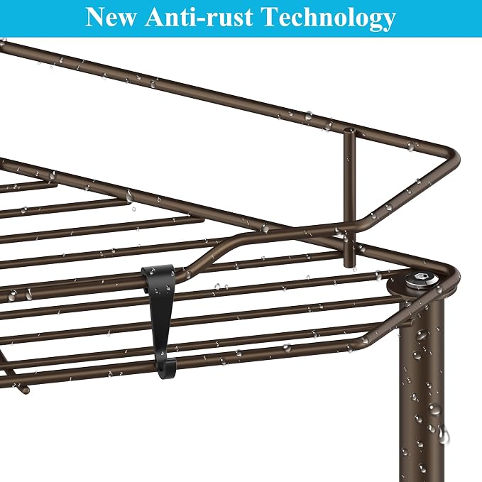 HuggieGems 2 Tier Floor Standing Corner Shower Caddy Organizer Shelf with Hooks, Bathroom Shelves Stand Rack, Bronze - Image 5