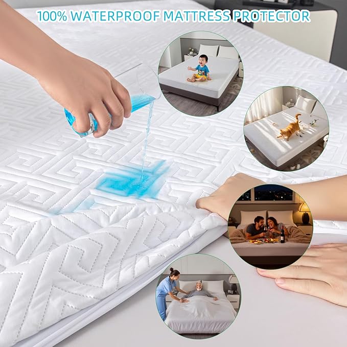 JOSOP Mattress Protector Queen Size-Quilted 325GSM,Waterproof Queen Mattress Pad,Fitted with 20" Deep Pocket Queen Mattress Protector,Soft,Noiseless,Washable Bed Mattress Cover for Home,Hotel,Bedroom