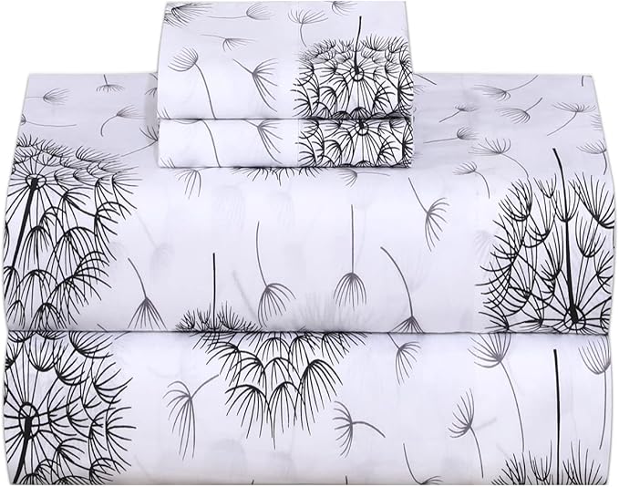 RUVANTI 100% Cotton Sheets – Twin Size Percale Bedding, Cooling & Breathable Floral Design, Durable with a Crisp, Soft & Comfortable Feel, 16" Deep Pocket, 3-Piece Set, Dandelion