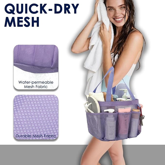 GYEUKHAM Large Mesh Shower Caddy Portable with 8-Pocket for College Dorm Room Essentials,Quick-Dry Handing Shower Basket Tote Bag for Toiletry, Bathroom,Beach,Camp,Gym,Purple - Image 6