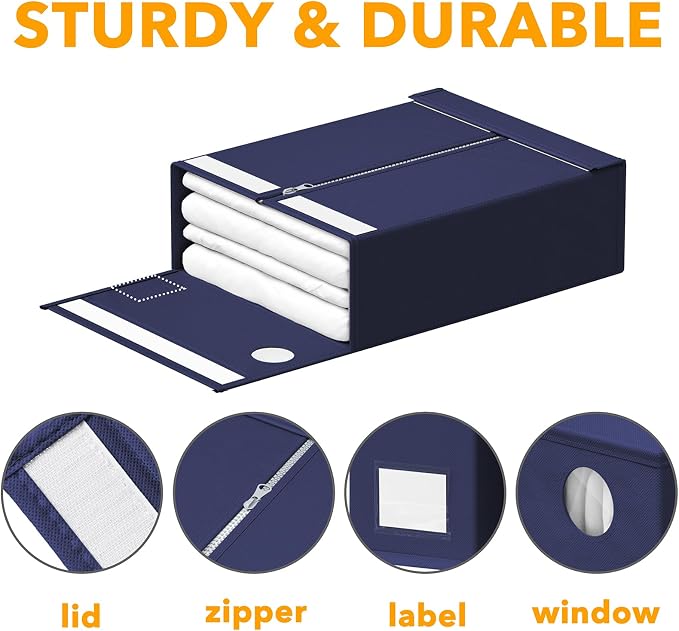 SpaceAid 6 Pack Bed Sheet Organizers and Storage, Foldable Sheet Organizer with Window for Linen Closet, Set Folder Keeper for Queen & King Size Bedding Storage (Navy Blue) - Image 6