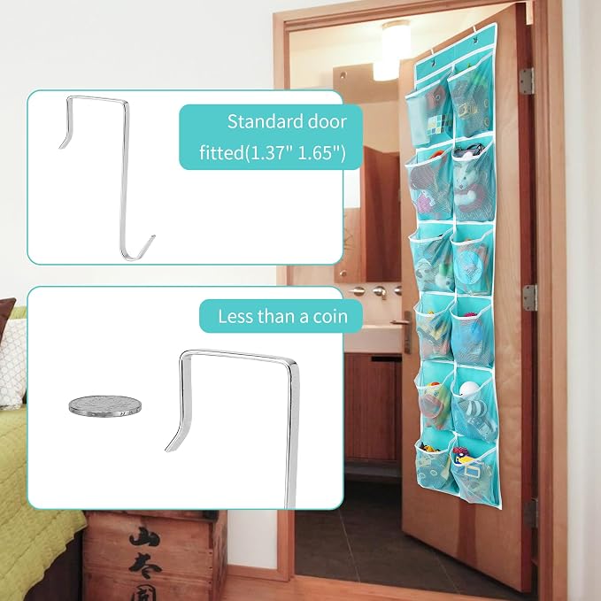 GOMAJI Over the Door Hanging Shoe Organizer, 12 Pockets, Turquoise - Image 6