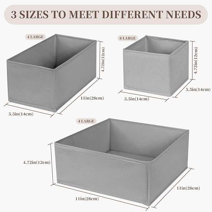 Drawer Organizer Clothes, 16 Pack Dresser Organizer Bins, Foldable Closet Organizers and Storage Fabric Dresser Bins, Shallow Drawer Dividers for Clothing, Underwears, Socks, Tie - Image 2