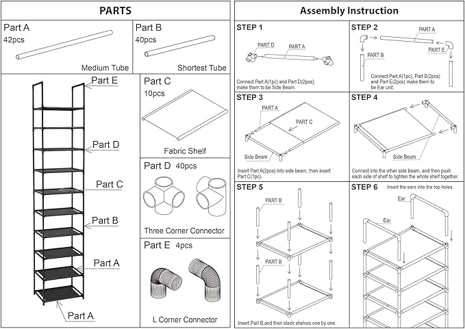 FIDUCIAL HOME 10 Tiers Shoe Rack Space Saving Vertical Single Pairs Sturdy Shoe Shelf Storage Organizer - Image 7