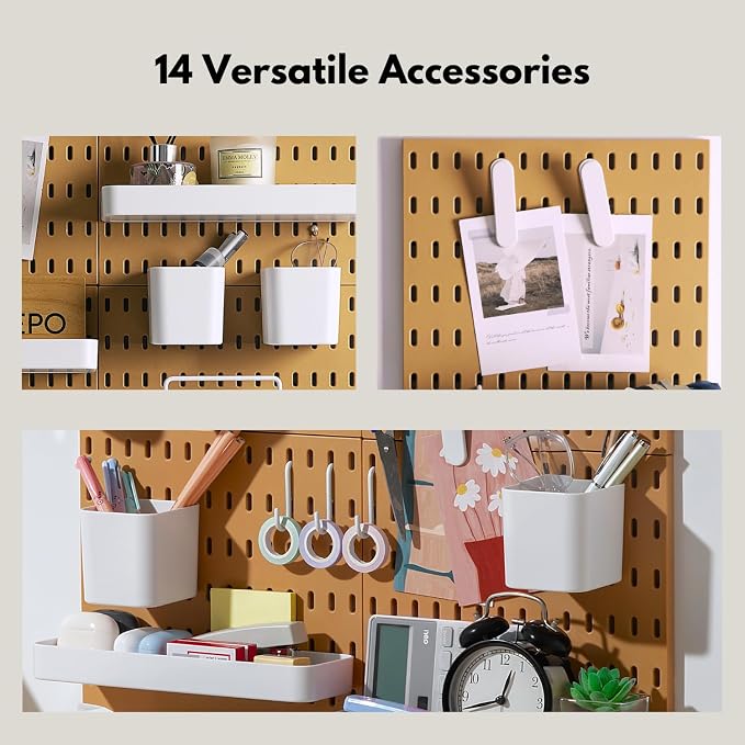 Keepo Peg Board Wall Organizer – Plastic Pegboard Panels, Modular Peg Board Storage System for Home Office, Craft Room, Gaming Setup (Tan Brown, 22″×22″) - Image 5