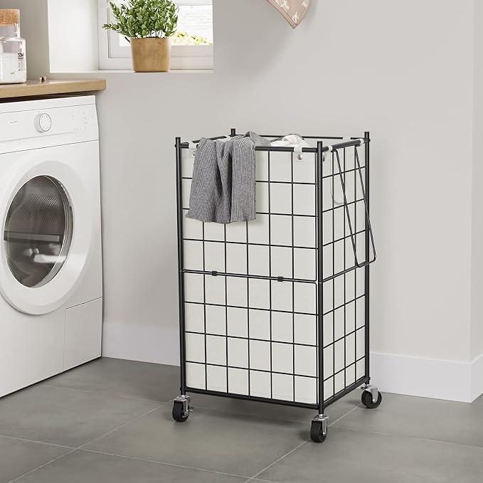 WOWLIVE Laundry Hamper with Wheels,Metal Wire Frame Rolling Laundry Basket with Removable bag,100L Dirty Clothes Hamper Organizer Dorm Room Storage for Bedroom,Bathroom,Black and White - Image 3
