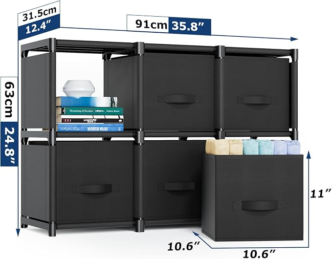 Mavivegue 6 Cube Storage Organizer, Closet Organizers and Storage, Cube Storage Shelf, Easy to Assemble with Storage Drawers, DIY Closet Cube Organizer for Living Room, Bedroom, Dorm Room-Black - Image 2