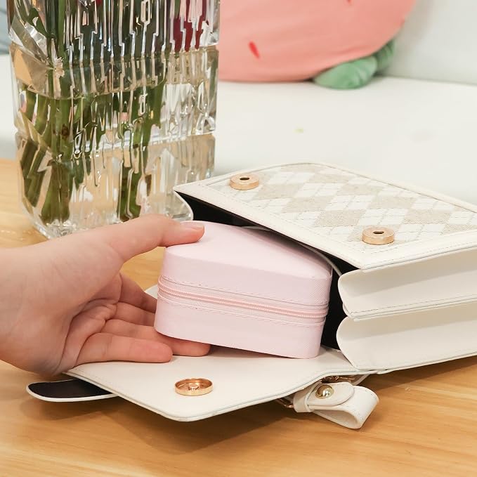 Travel jewelry case,Small Jewelry Box Organizer with Mirror, Gift for Women Girls,3.9"x3.9",Pink,1Pack - Image 7