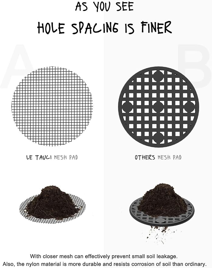 LE TAUCI Plant Pot Hole Mesh Pads, 2-Inch Round Flower Pot Drainage Covers, Prevent Soil Loss, Durable Reusable, Bonsai Bottom Grid Mat, Gardening Essentials, 50-Pack - Image 2