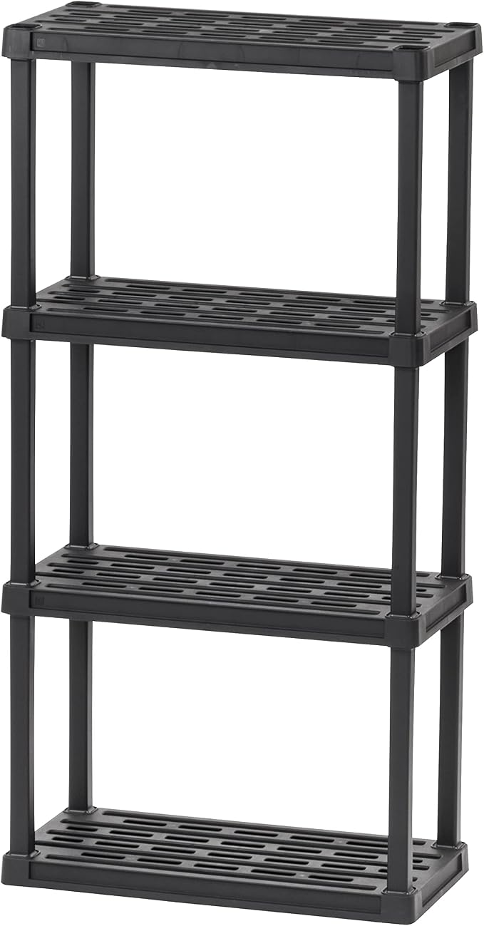 IRIS USA 4-Shelf Light Duty Plastic Storage Shelves, 200lb Capacity, 48" H x 24" W x 12" D, Medium Modular Shelving Unit Storage Organizer for Bathroom, Laundry, Garage & Home, Storage Rack - Black - Image 8