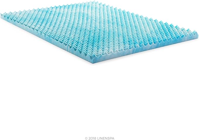 Linenspa 3 Inch Gel Memory Foam Mattress Topper – Egg Crate Style, Reversible for two feels – Promotes Airflow & Relieves Pressure Points – King