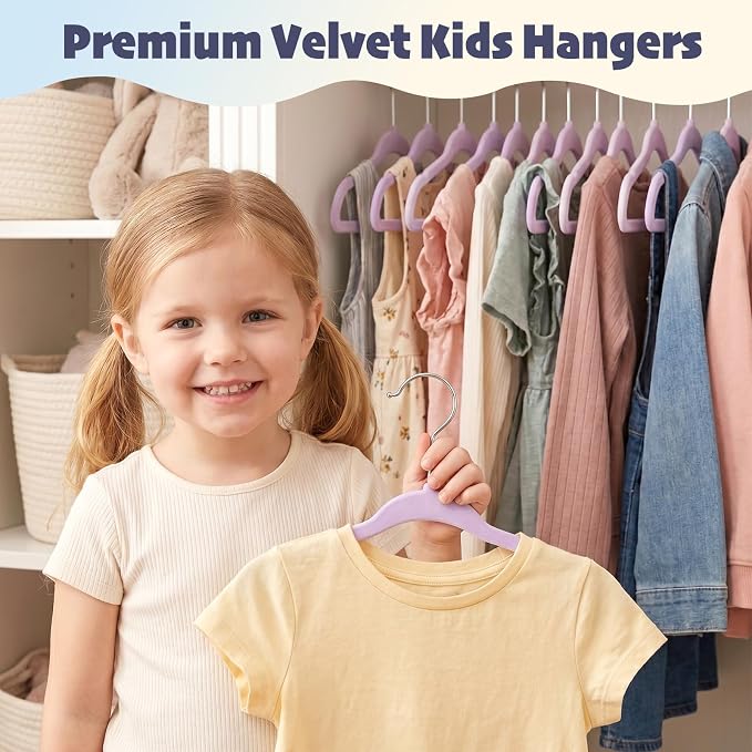 HOUSE DAY 11 Inch Velvet Baby Hangers 50 Pack Lt-Purple, Premium Kids Hangers for Children, Infant & Toddler Clothes, Durable Non Slip Small Baby Felt Hanger for Closet, Ideal for Everyday Use - Image 2