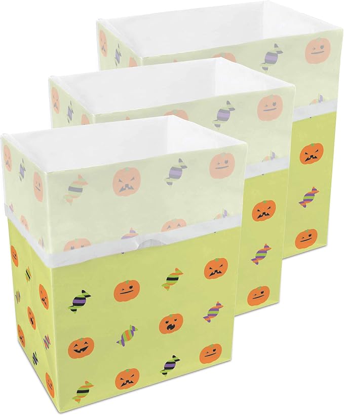 Clean Cubes 13 Gallon Disposable Pop-Up Trash Cans (3-Pack) with Fitted Bags – Foldable Garbage & Recycling Bins for Parties, Events & Kitchen (Halloween, 17" H x 13.5" W x 10" D) by CleanCubes
