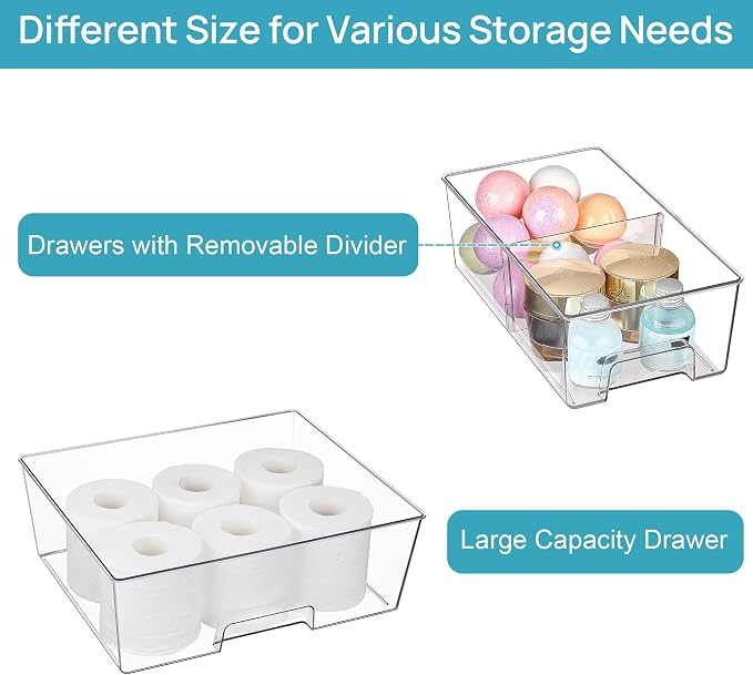 Vtopmart 3 Pack Stackable Storage Drawers, Easily Assemble Acrylic Bathroom Undersink Organizers,Clear Plastic Storage Bins for Closet,Cabinet,Pantry,Medicine Organization - Image 7