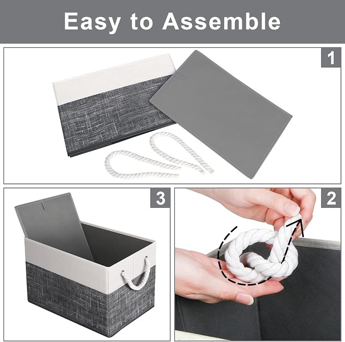Fab totes Storage Bins [4-Pack], Foldable Storage Baskets for Organizing Toys, Books, Shelves, Closet, Large Storage Box with Rope Handles, Sturdy Organizer Bins, White & Black - Image 4