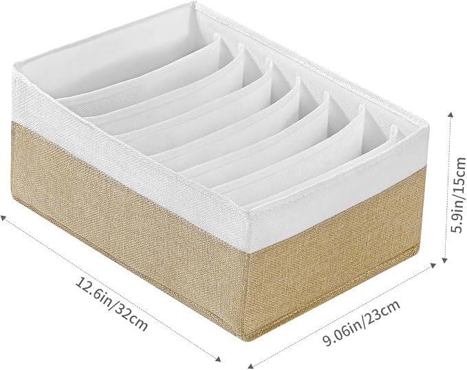 4 Packs T-shirt Drawer Organizers for Clothing,8 Grids Compartment Wardrobe Storage Box, Washable Clothes Organizer for Folded Clothes, Legging, Silk Scarve-12.59''x9.05''x5.9-BeigeWhite - Image 2