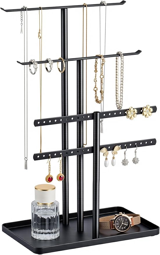 pickpiff Black Jewelry Stand Holder Organizer: 14.5" Sturdy Hanger for 80 Pcs Jewelry, Jewlery Tower for Display Necklace, Earring, Bracelet, Watch by pickpiff