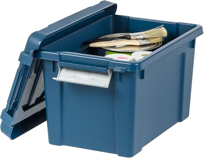 IRIS USA 5 Gallon Eco-Friendly Lockable Storage Bins with Lids, 6 Pack - Made in USA, Heavy Duty, Stackable Containers, Garage Organizing Bins Moving Tubs, Rugged Sturdy Equipment Utility Box - Navy - Image 4