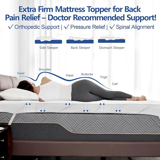 Extra Firm Mattress Topper Short King Size 3 Inch, Cooling Gel+Bamboo High Density Support Mattress Topper with Removable Cover, Bed Topper for Pain Relief CertiPUR-US, 71''x74''
