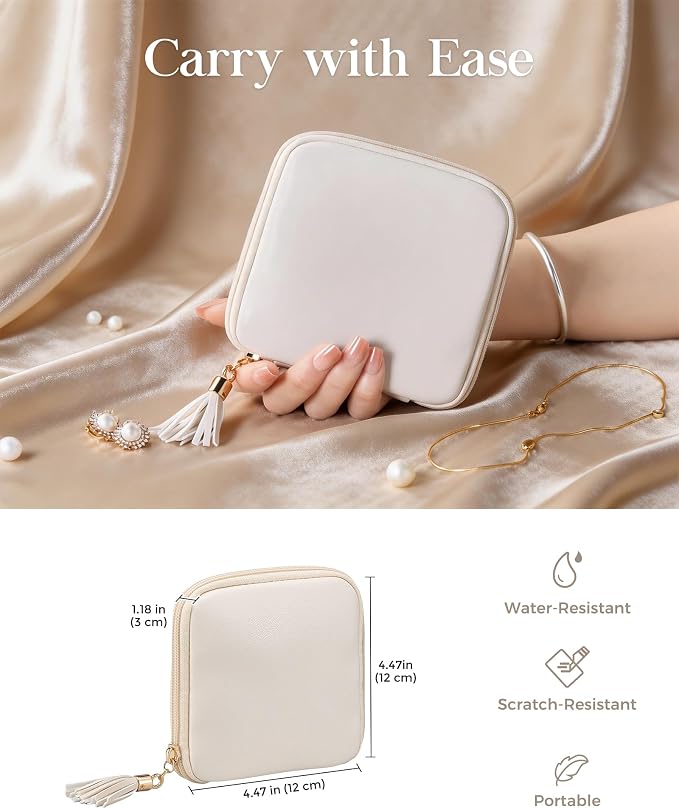 Lolalet Travel Jewelry Case Organizer, Small Jewellery Pouch with Compartments for Storage, Bag for Traveling Women, Packing for Necklaces, Earrings, Bracelets, Gifts for Mom-Cloud White - Image 3