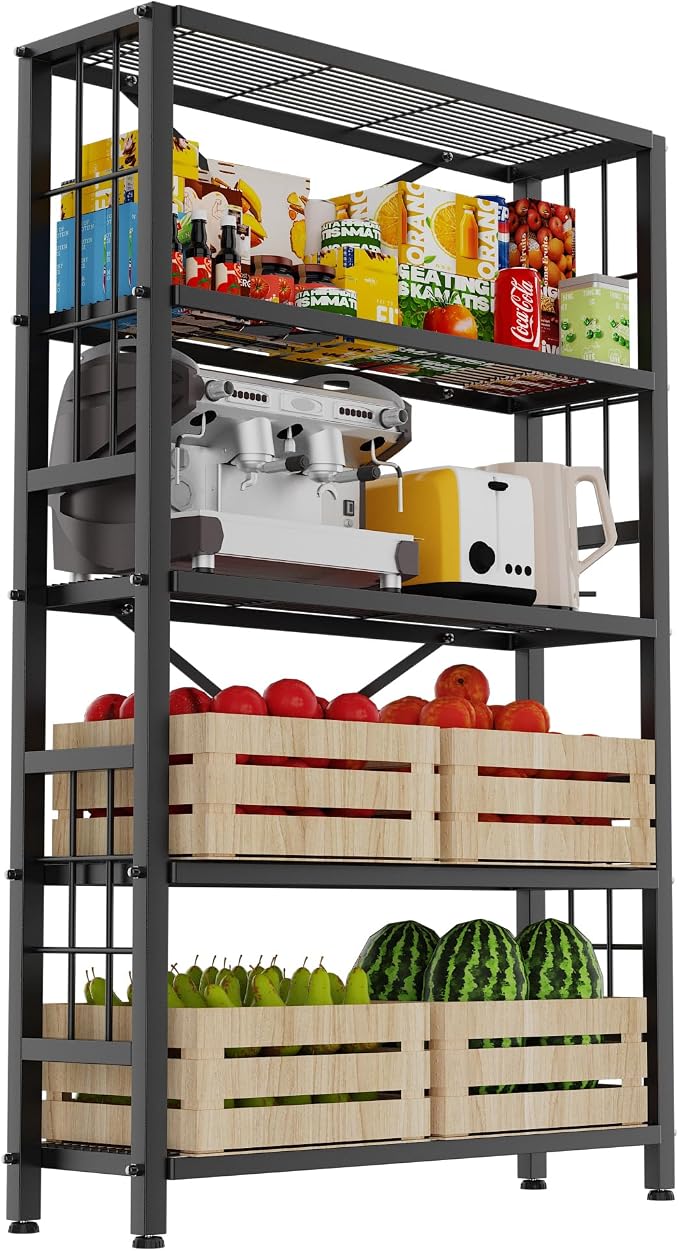 GIOTORENT 5-Wire Heavy-Duty Shelf, Standing Storage Shelves, Metal Shelving Unit Pantry Rack, 1500LB Load Capacity, for Garage Kitchen Organizer (Black) by GIOTORENT