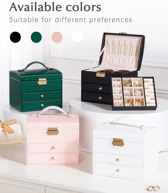 Homde Mothers Day Gifts Small Girls Jewelry Box with Lock: 3 Layer Organizer with Removable Tray - Storage for Ring Necklace Earring - Birthday & Return Gifts for Young Women (Graphite Black) - Image 9