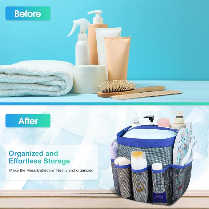 Attmu Mesh Shower Caddy Portable for College Dorm Room Camping Essentials, Shower Caddy Dorm with 9-Pockets, Large Capacity Hanging Basket Bathroom Bag for Toiletry, Swimming, Gym, Camp, Beach - Image 5